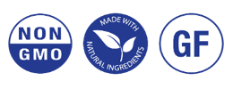 Symbols for NON GMO Made with Natural Ingredients and Gluten Free 